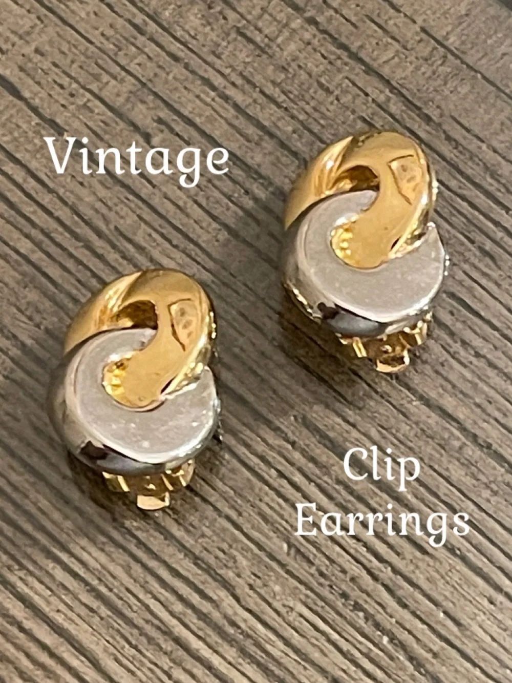 Vintage Two-tone Swirl Clip-on Earrings with Interlocking Circle Like Knots